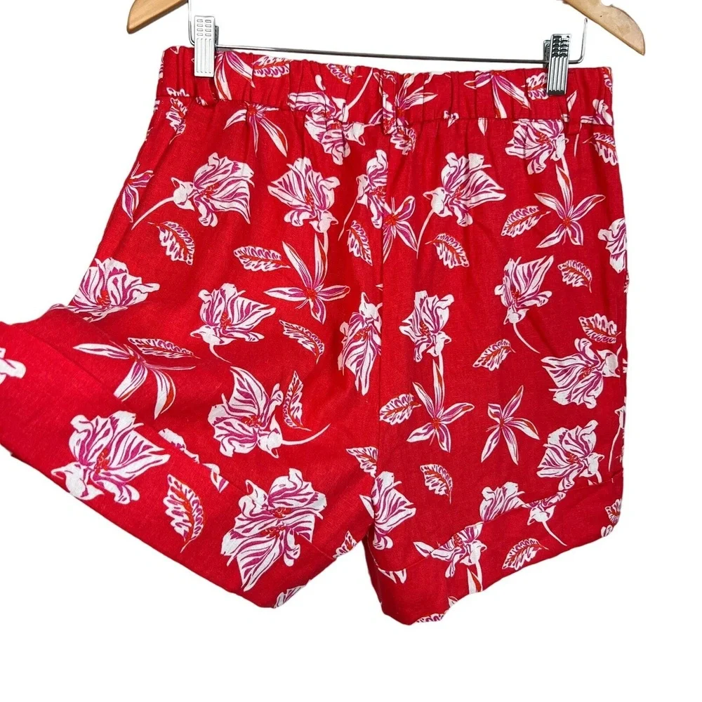 Joie Linen Blend Pleated Cuffed High Waisted Floral Shorts‎ NWOT Size 8